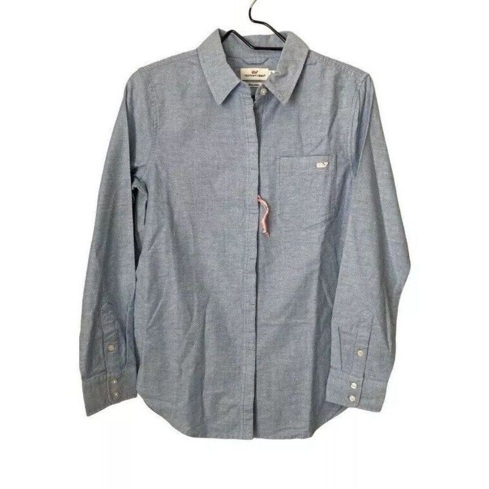 Vineyard Vines Blue Button Down Long Sleeve Top Size 4 Cotton Blend NWOT